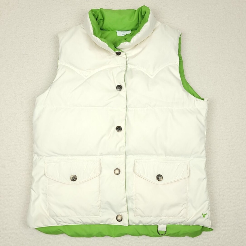 American Eagle Outfitters Down Puffer Vest Size Large White Green Reversible